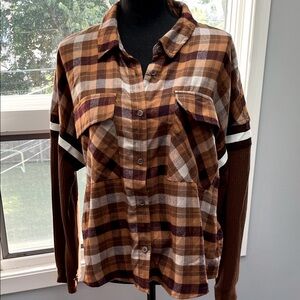 SO Brown Plaid Shirt with Thermal Sleeves sz L